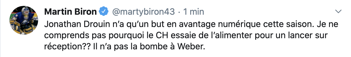 Martin Biron lance une flèche à Kirk Muller...