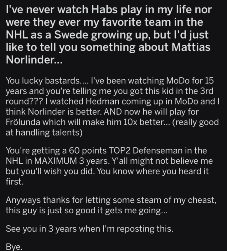 Mattias Norlinder en avance sur Victor Hedman ?