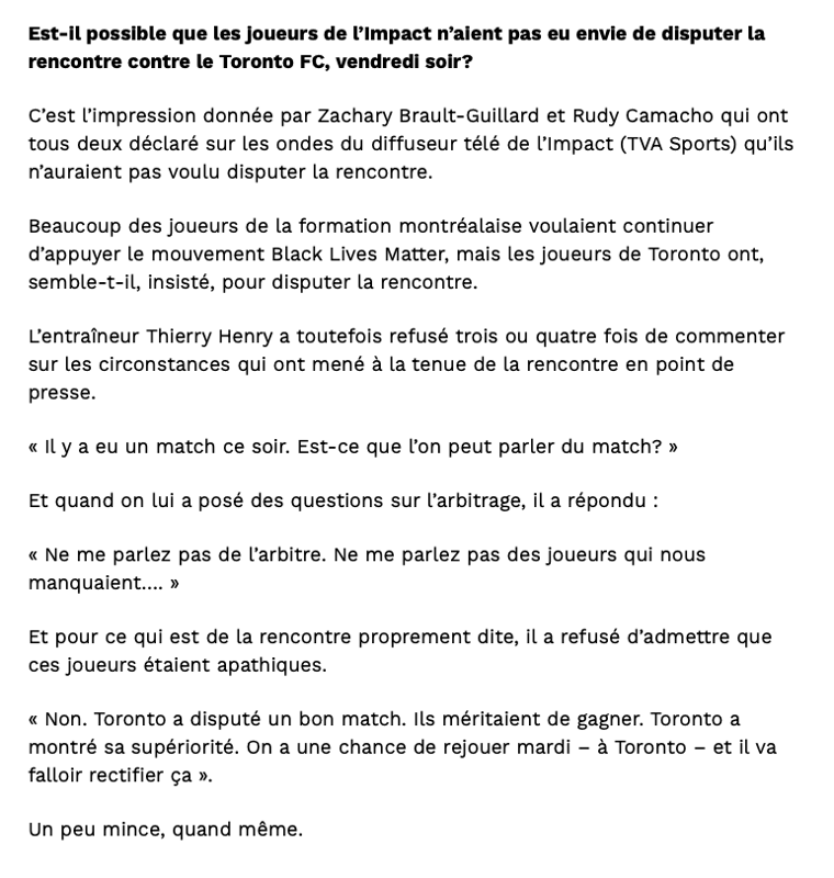 Thierry Henry est déjà rendu MÉPRISANT envers les médias montréalais...