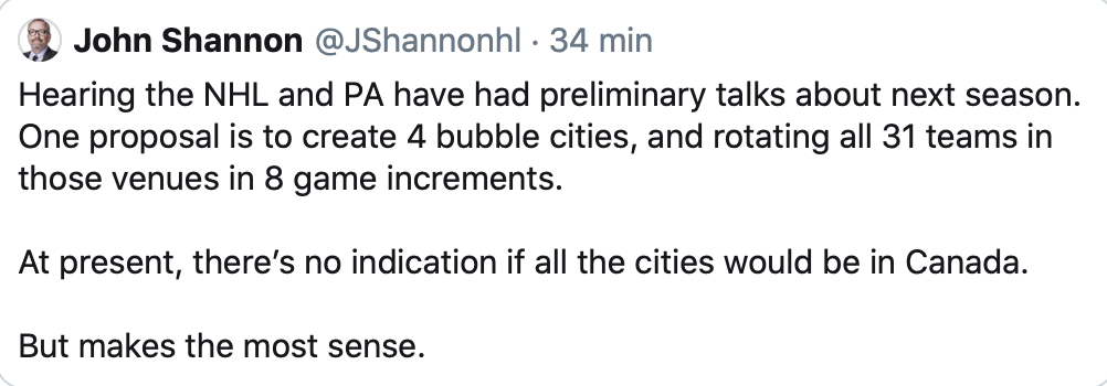 Une bulle avec 4 villes canadiennes pour la saison de la LNH ?