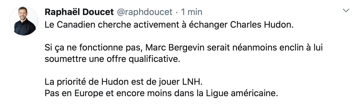 Aucune équipe ne veut de Charles Hudon...