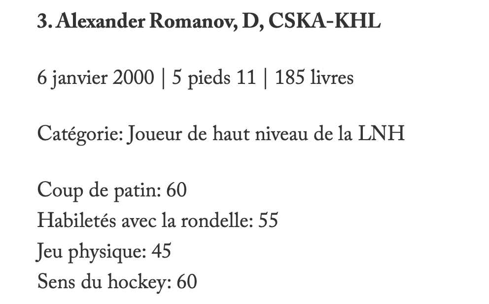 Depuis quand Alexander Romanov est un meilleur espoir...