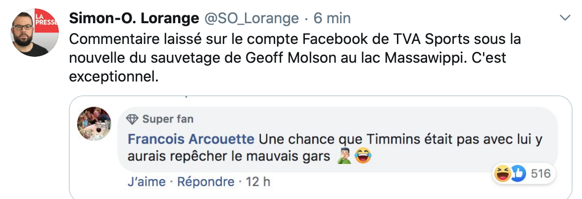 Heureusement que Trevor Timmins n'était pas dans le bâteau avec Geoff Molson...