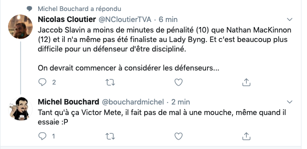 Victor Mete aurait dû gagner le trophée LADY-BING...HAHA!!!!