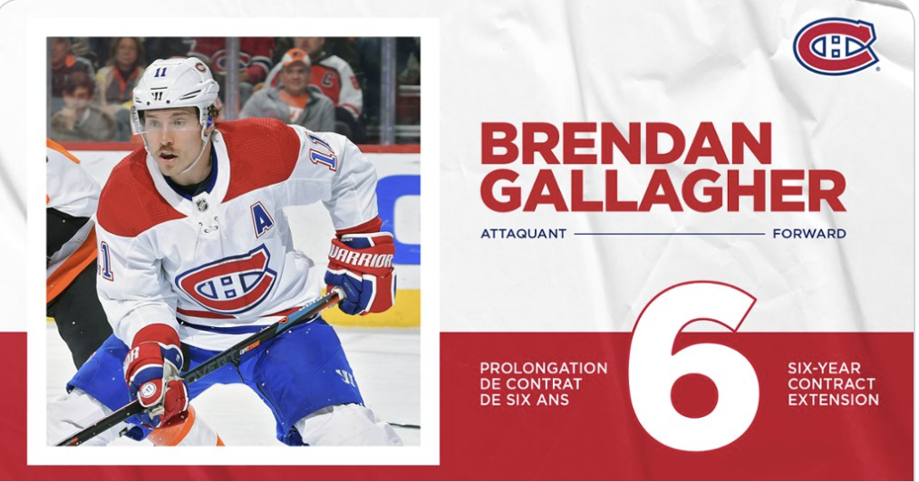 Brendan Gallagher signe pour 6 saisons !!!