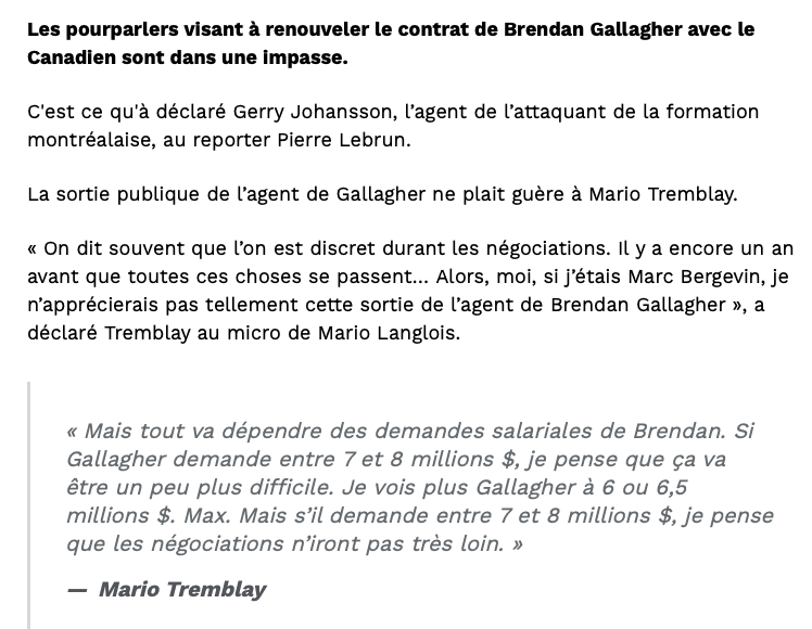 Comme si Brendan Gallagher...allait demander...