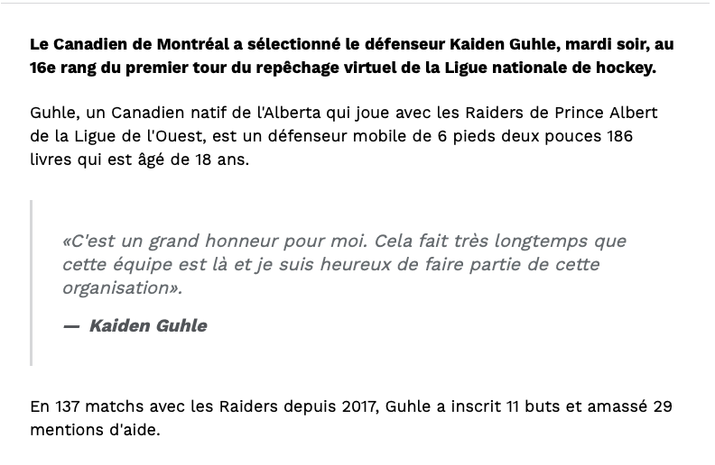 Kaiden Guhle...le COL BLEU qui FIT....