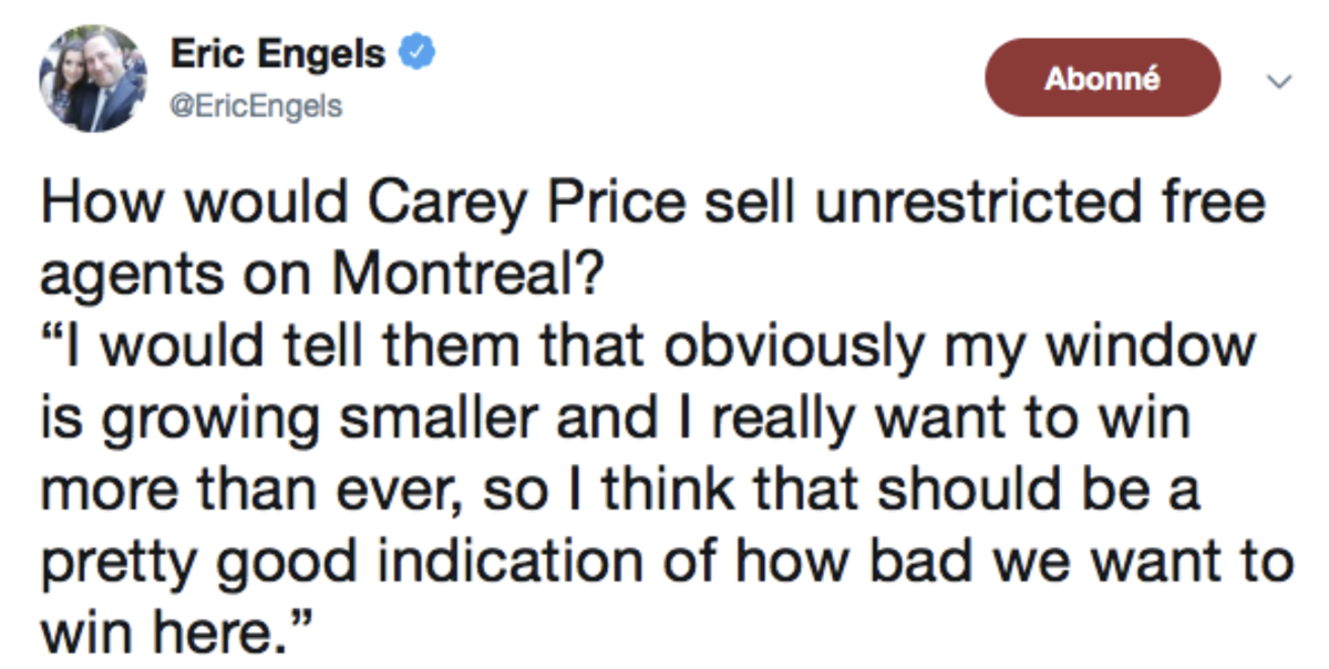 Marc Bergevin a eu peur, que Price quitte pour Seattle...