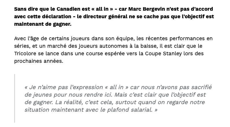 Marc Bergevin ne peut pas MENTIR...