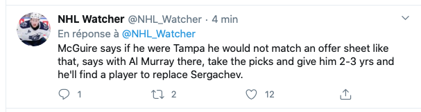 OFFRE HOSTILE à Mikhail Sergachev?