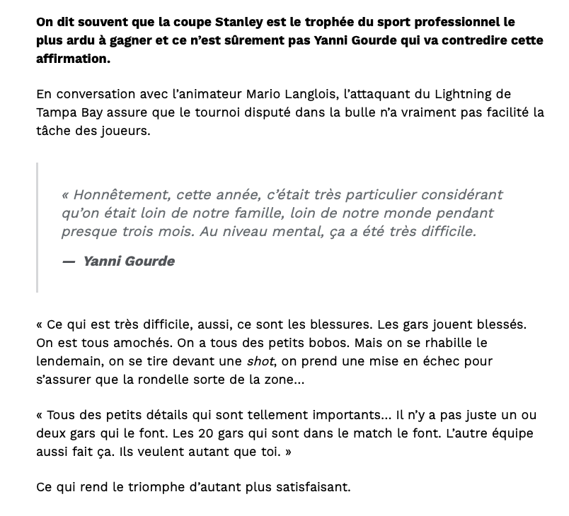 Yanni Gourde ne s'est toujours pas fait demander de lever sa clause....