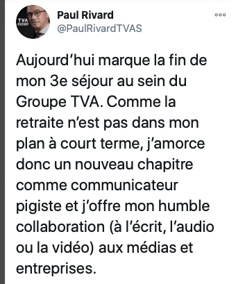 Au tour de Paul Rivard...de tomber chez TVA Sports...