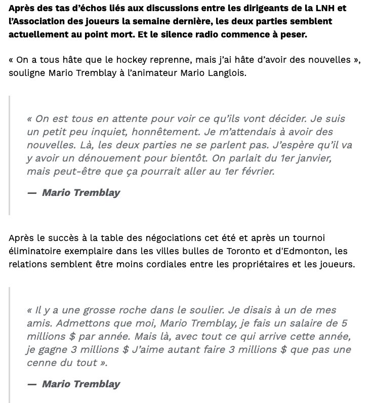 Joueurs vs PROPRIOS: Mario Tremblay est INQUIET..