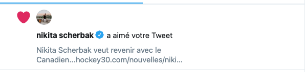 Sacré Nikita Scherbak...Il LIKE notre article sur twitter...