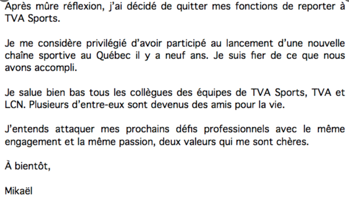 WOW...TVA Sports perd son meilleur journaliste !!!