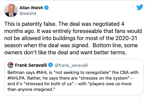 Ça va PÉTER entre Allan Walsh et Gary Bettman...