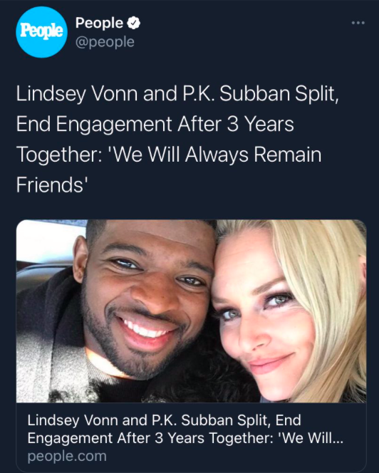 C'est FINI entre PK Subban et Lindsey Vonn...les LANGUES SALES se délient!!!