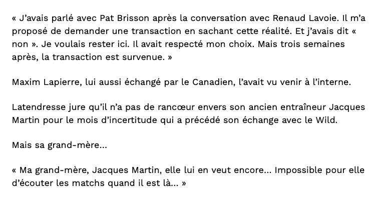 Guillaume Latendresse engagé...pour remonter la cote de Renaud Lavoie...