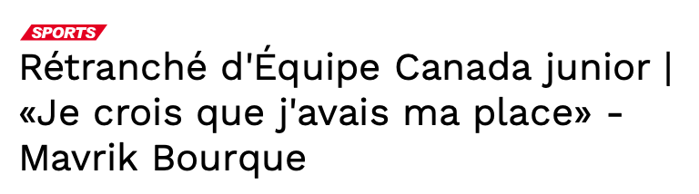 Mavrik Bourque en veut à TEAM CANADA...