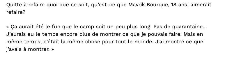 Mavrik Bourque en veut à TEAM CANADA...