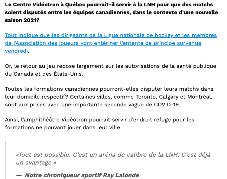 Québec va accueillir des matchs!!?!?!?!?!?!?