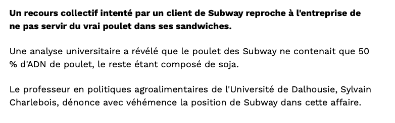 SCANDALE chez SUBWAY: que va faire RDS?