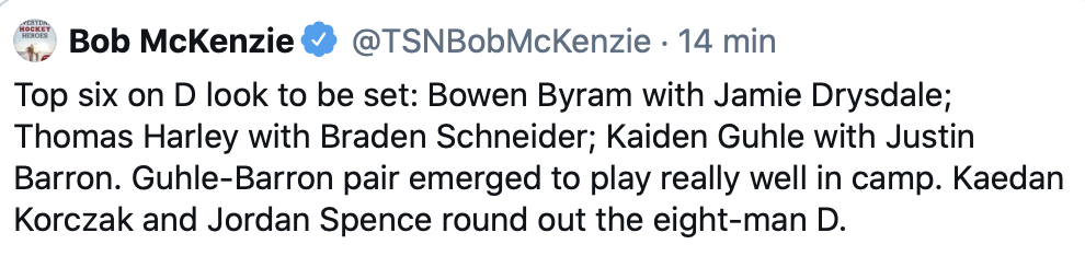 Selon Bob McKenzie, Kaiden Guhle...