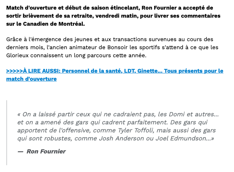 Au tour de Ron Fournier de PARLER de Coupe Stanley!!!