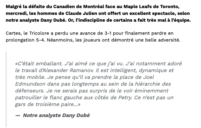 Dany Dubé n'est pas TENDRE avec Nick Suzuki et Josh Anderson...