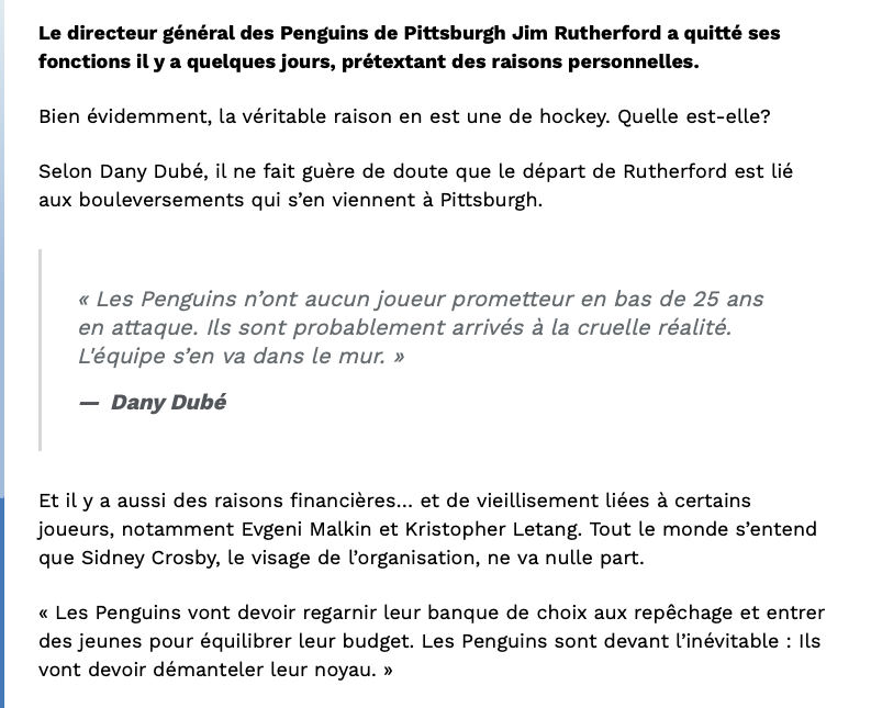 Evgeni Malkin sera ÉCHANGÉ sous peu...