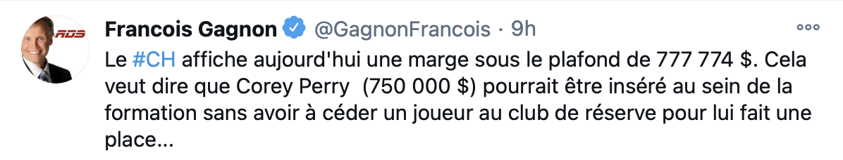 Il est temps d'embarquer Corey Perry, à la place...