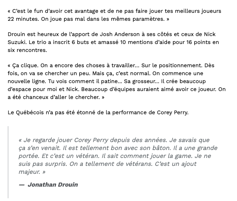 Jonathan Drouin était SOULAGÉ de ne pas avoir été ÉCHANGÉ à Columbus..