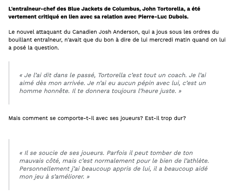 Les propos de Josh Anderson continuent de faire JASER...