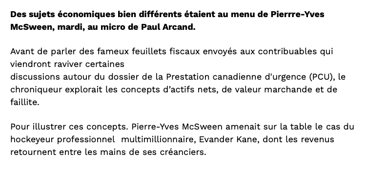 Même Pierre-Yves McSween...Parle de la FAILLITE d'Evander Kane...