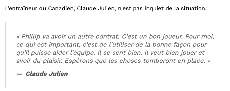 Phil Danault et Claude Julien CONTRE Marc Bergevin...