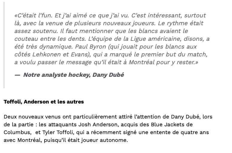 Tyler Toffoli a impressionné Dany Dubé!!