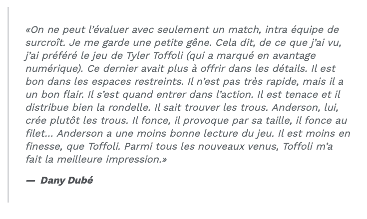 Tyler Toffoli a impressionné Dany Dubé!!