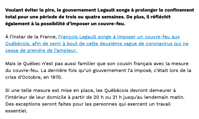 Un COUVRE-FEU sera ANNONCÉ au Québec!!!