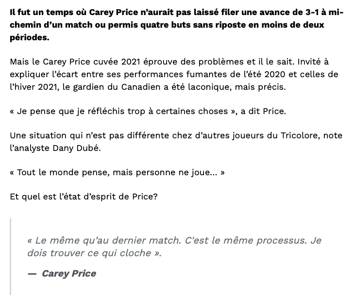 Cette fois, Carey Price n'a pas dit aux journalistes...