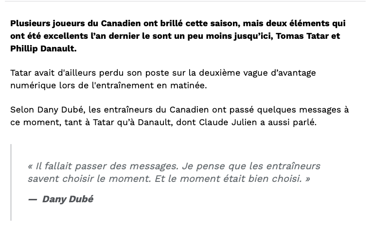 Claude Julien a bel et bien passé un message à Phil Danault et Tomas Tatar...