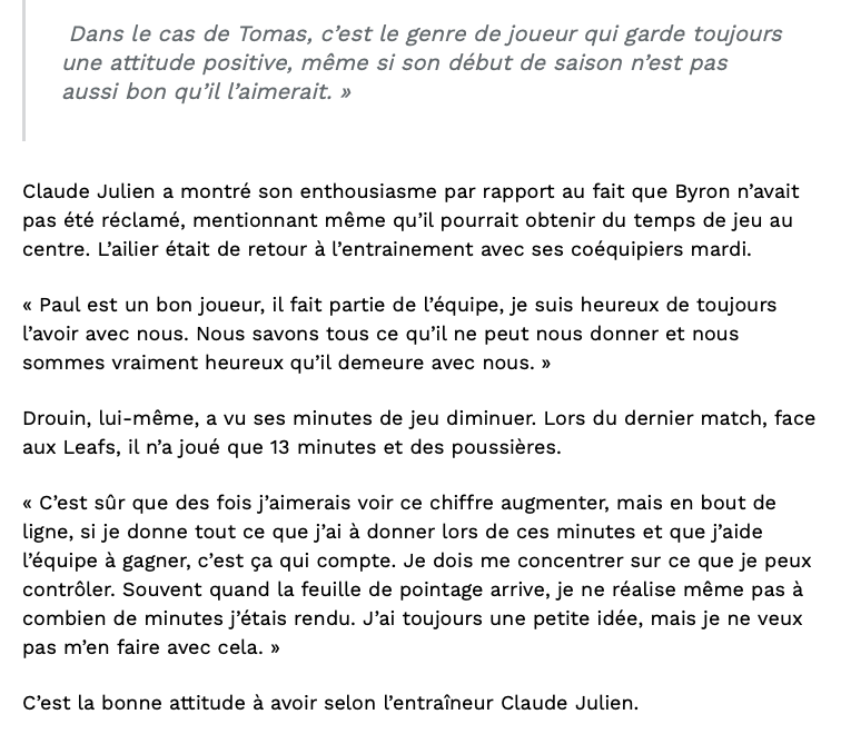 Jonathan Drouin l'ALTRUISTE...