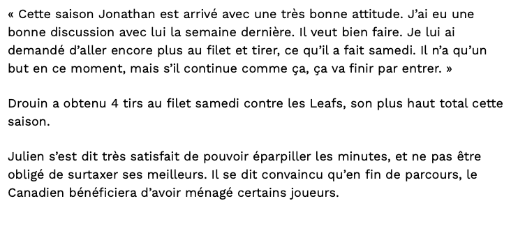 Jonathan Drouin l'ALTRUISTE...