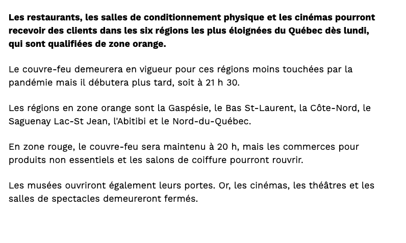 Les GYMS, les RESTAURANTS et les cinémas ROUVRENT!!!!