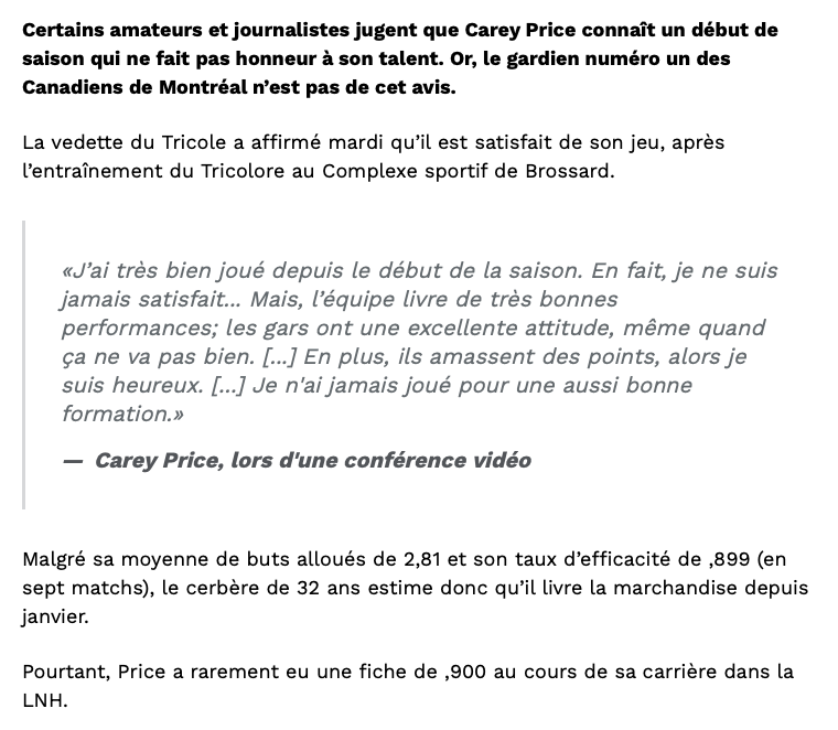 Les propos de Carey Price...continuent de susciter la colère...