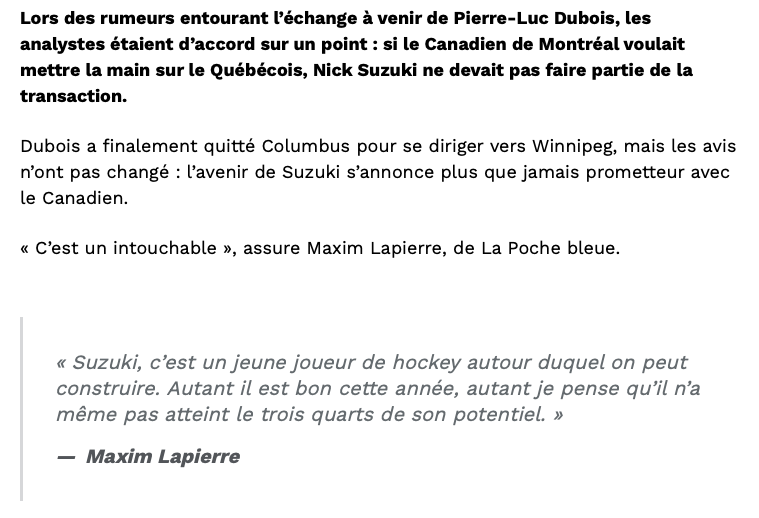 Maxim Lapierre ne veut rien savoir...D'envoyer Nick Suzuki à Pittsburgh...