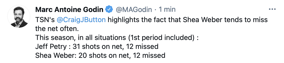 OUCH...Shea Weber tire à côté du but, presque  la moitié du temps...