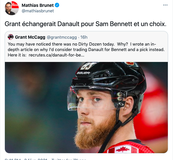 Phil Danault pour Sam Bennett et un choix: l'ancien RECRUTEUR RAMASSÉ!!!