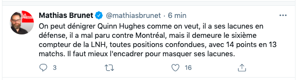 Quinn Hughes DÉNIGRÉS???? Ridicule...