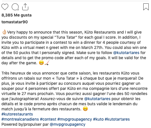 Tomas Tatar qui s'associe à un restaurant de TARTARE...