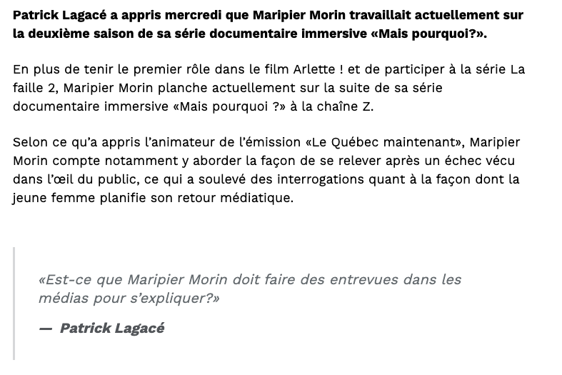 AYOYE...selon Patrick Lagacé, Maripier Morin....